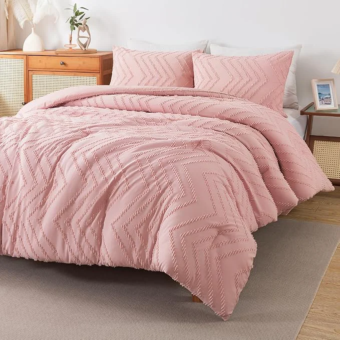 Artisan Andency Pink Comforter Set King Boho Cute Girls Women Soft Fluffy Warm Lightweight Bedding Comforter Sets for King Bed 3 Pieces Chevron Tufted Aesthetic Microfiber Comforter Set Professional