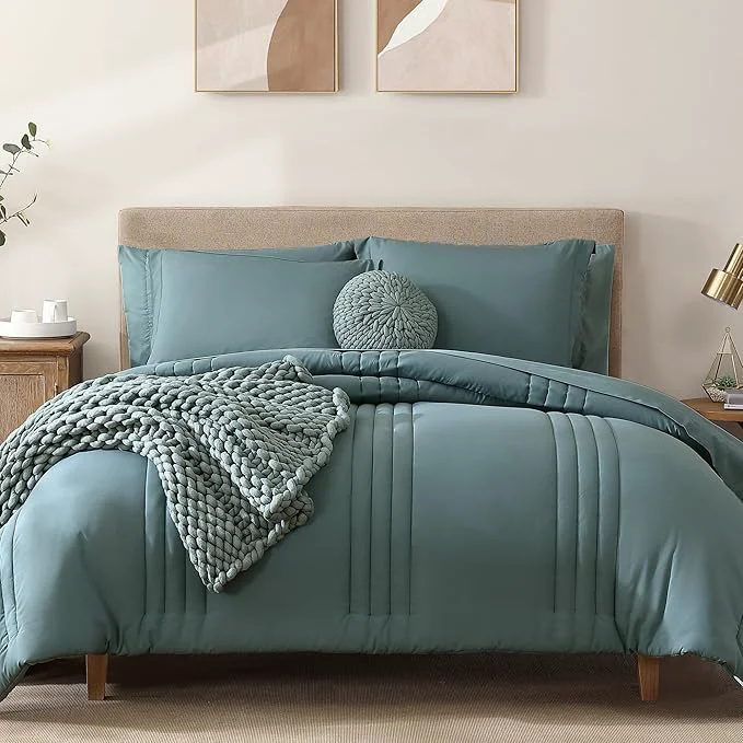 Prestigious Monbix Oversized Queen Size Comforter Set - 7 Pieces Bed in a Bag Blue Green Bedding Sets with Comforter All Seasons Comforter Bed Set with Sheets Pillowcases amp Shams Official