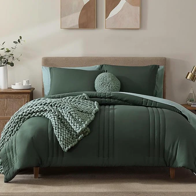 Solid Monbix Oversized King Size Comforter Set - 7 Pieces Deep Forest Bed in a Bag Oversized King Bedding Sets with Comforters All Seasons Comforter Bed Set with Sheets Pillowcases amp Shams Eco-Friendly