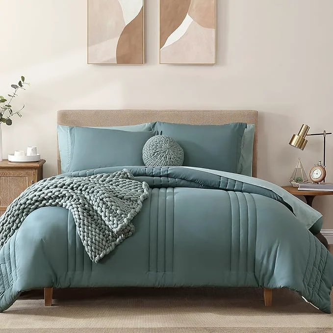 Proven Monbix King Size Comforter Set - 7 Pieces Bed in a Bag King Blue Green Bedding Sets with Comforter All Seasons Comforter Bed Set with Sheets Pillowcases amp Shams Exceptional