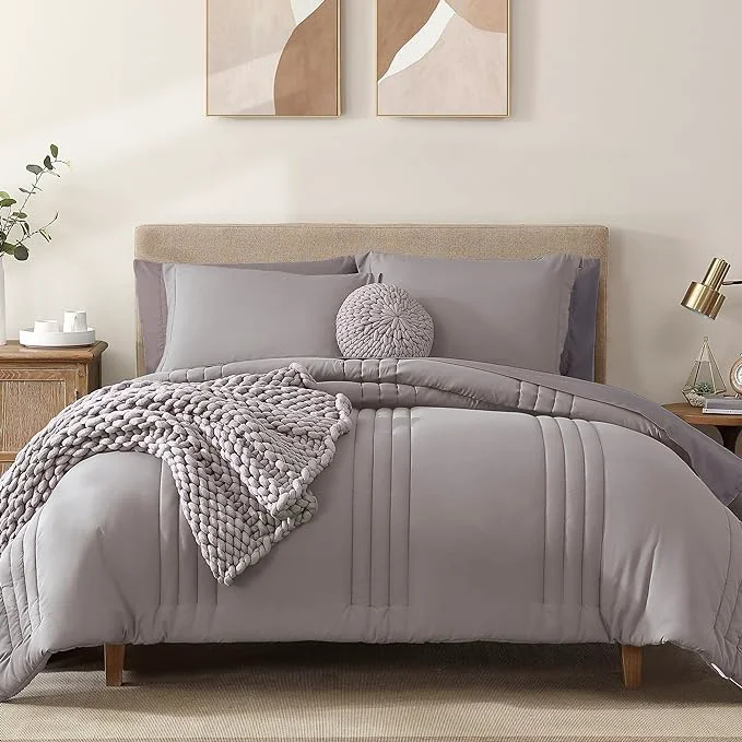 Convenient Monbix Queen Comforter Set - 7 Pieces Cloud Purple Bed in a Bag Queen Bedding Sets with Comforters All Seasons Comforter Bed Set with Sheets Pillowcases amp Shams Fine