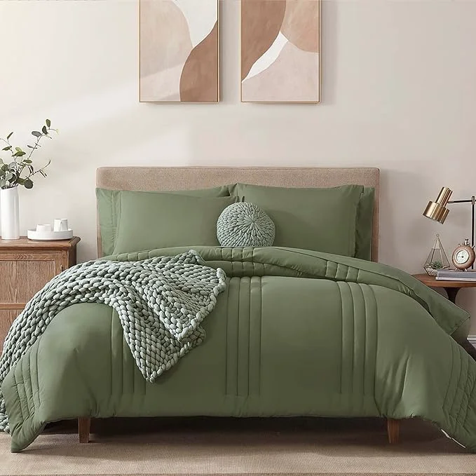 Practical Monbix Queen Comforter Set - 7 Pieces Light Sage Green Bed in a Bag Queen Bedding Sets with Comforters All Seasons Comforter Bed Set with Sheets Pillowcases amp Shams