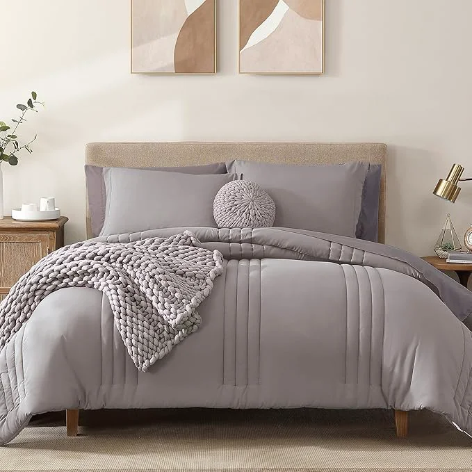 Organic Monbix King Size Comforter Set - 7 Pieces Bed in a Bag King Cloud Purple Bedding Sets with Comforter All Seasons Comforter Bed Set with Sheets Pillowcases amp Shams Quality