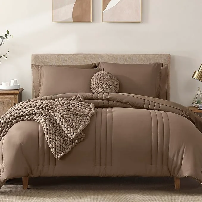 Prestigious Monbix Super King Size Comforter Set - 7 Pieces Raw Umber Bed in a Bag Super King Bedding Sets with Comforters All Seasons Comforter Bed Set with Sheets Pillowcases amp Shams High-Performance