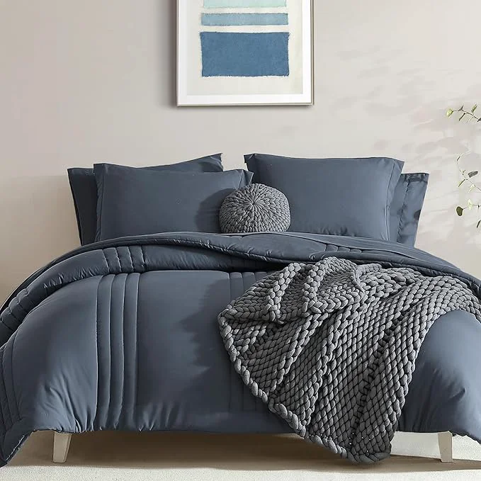 Efficient Monbix King Size Comforter Set - 7 Pieces Bed in a Bag King Blue Gray Bedding Sets with Comforter All Seasons Comforter Bed Set with Sheets Pillowcases amp Shams Modern