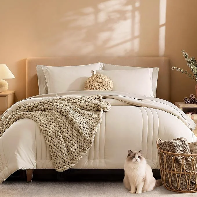 Trusted Monbix Super King Size Comforter Set - 7 Pieces Apricot Beige Bed in a Bag Super King Bedding Sets with Comforters All Seasons Comforter Bed Set with Sheets Pillowcases amp Shams Carefully Designed