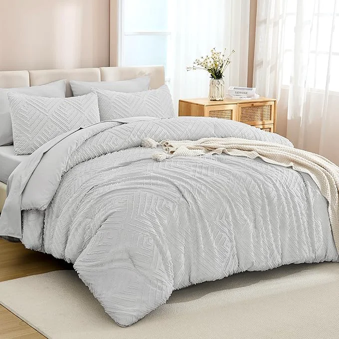 Convenient Andency Oversized King Size Comforter Set with Sheets Light Grey - 7 Pieces Bed in a Bag Oversized King Boho Tufted Lightweight Bedding Sets with Comforter Sheets Pillowcases amp Shams Specialty