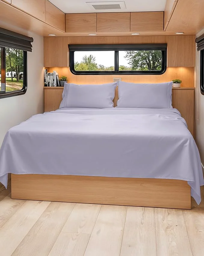 Detailed RV Short Queen Sheet Set 60 X 75 - 4 Piece RV Short Queen Bed Sheets - Soft Breathable amp Cooling - Designed for Bunks Trailers amp Campers - Fits 8 to 12 quot Mattress - Luxury Bedding - Light Lavender Secure