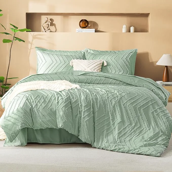 Clean Litanika Super King Size Comforter Set with Sheets Sage Green - 7 Pieces Bed in a Bag Oversized King Boho Tufted Complete Bedding Sets with Comforter Sheets Pillowcases amp Shams Trusted