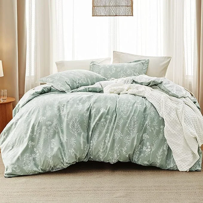 Long-Lasting Bedsure King Comforter Set - Sage Green Bed Set 3 Pieces Cute Floral Bedding 1 Soft Reversible Botanical Flowers Comforter and 2 Pillow Shams Practical
