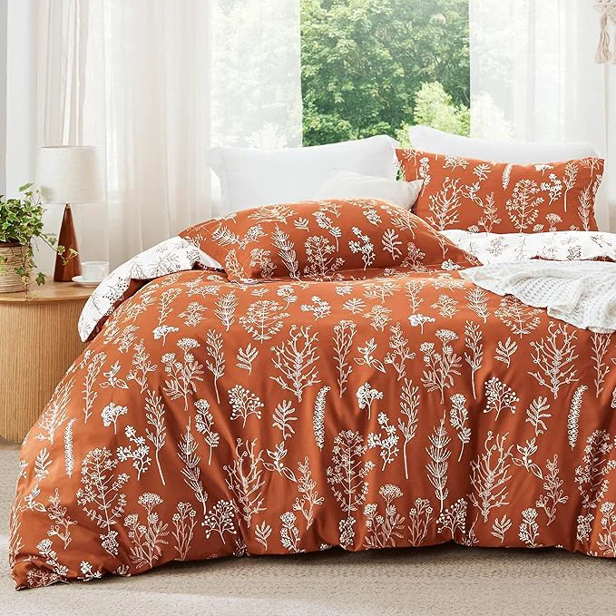 Elegant Bedsure Full Comforter Set - Terracotta Bed Set 3 Pieces Cute Floral Bedding 1 Soft Reversible Botanical Flowers Comforter and 2 Pillow Shams First-Class