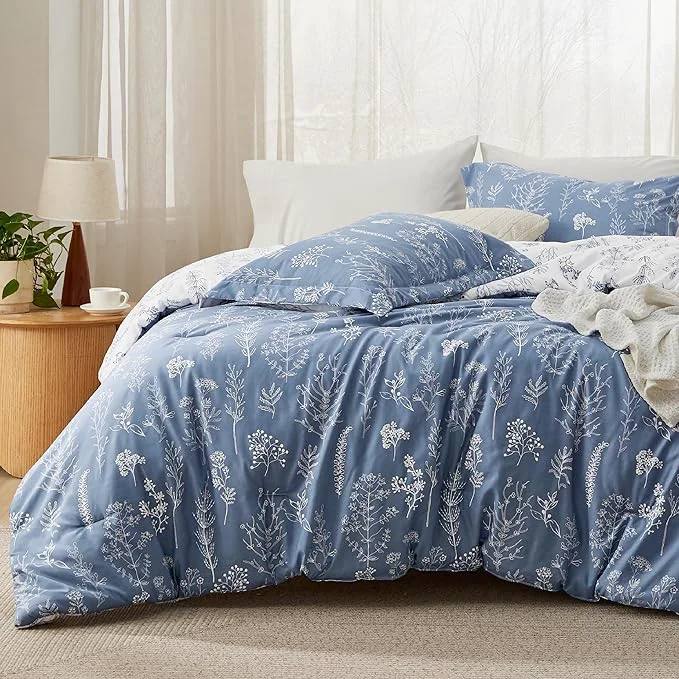 Smooth Bedsure King Comforter Set - Infinity Blue Bed Set 3 Pieces Cute Floral Bedding 1 Soft Reversible Botanical Flowers Comforter and 2 Pillow Shams Durable