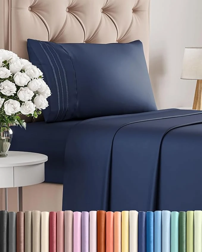 Next-Generation Twin XL Size 3 Piece Sheet Set - Comfy Breathable amp Cooling Bed Sheets Set - Hotel Luxury Bedding for Women Men Kids Teens Boys amp Girls - Deep Pockets Soft Wrinkle - Oeko-Tex - Navy Blue Outstanding