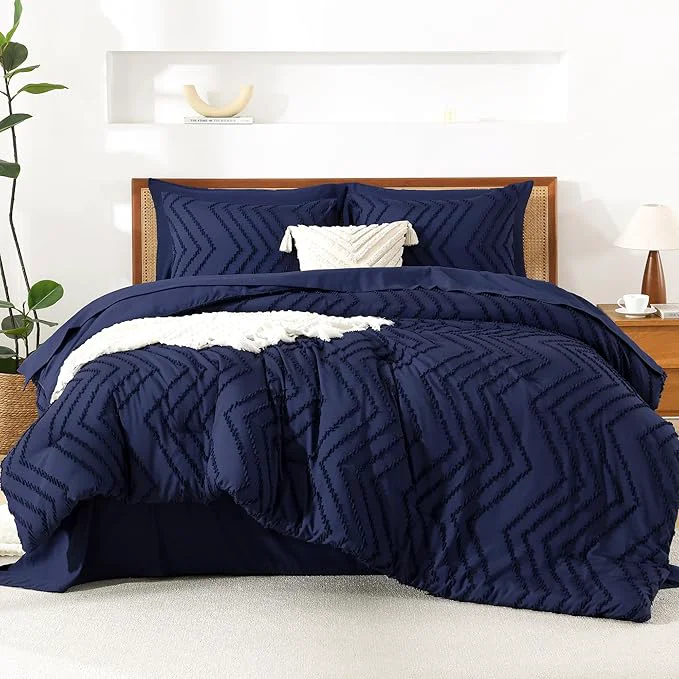 Carefully Designed Litanika Oversized King Size Comforter Set with Sheets Navy Blue - 7 Pieces Bed in a Bag Oversized King Boho Tufted Complete Bedding Sets with Comforter Sheets Pillowcases amp Shams Reliable