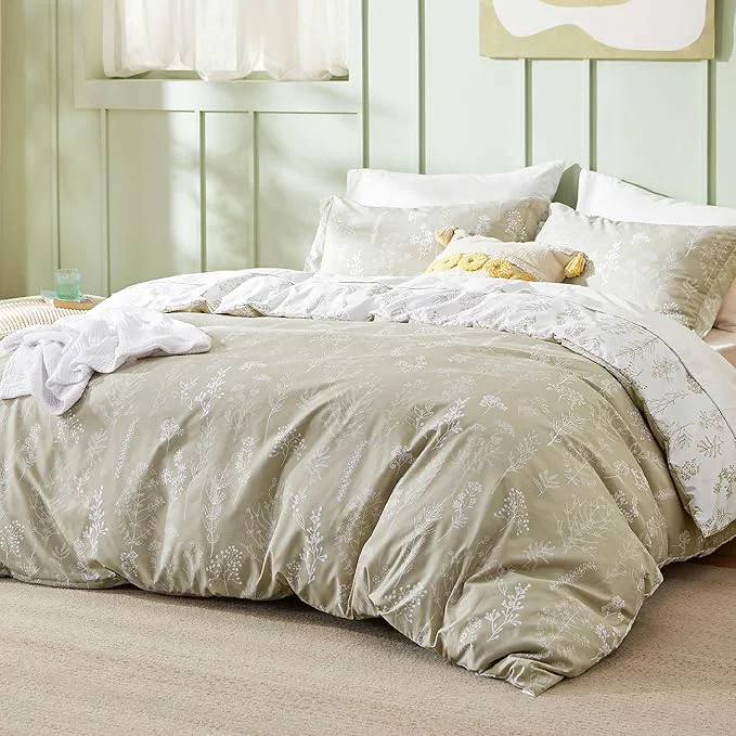 Unique Bedsure King Comforter Set - Linen Bed Set 3 Pieces Cute Floral Bedding 1 Soft Reversible Botanical Flowers Comforter and 2 Pillow Shams Smooth
