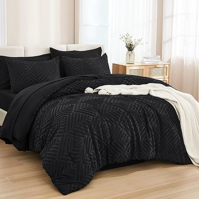 Advanced Andency Queen Comforter Set 7 Piece Black - Bed in a Bag Queen Boho Lightweight Fluffy Tufted Bedding Sets with Comforter Sheets Pillowcases amp Shams Proven