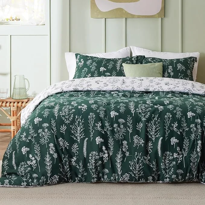 Fine Bedsure Full Comforter Set - Emerald Bed Set 3 Pieces Cute Floral Bedding 1 Soft Reversible Botanical Flowers Comforter and 2 Pillow Shams Genuine