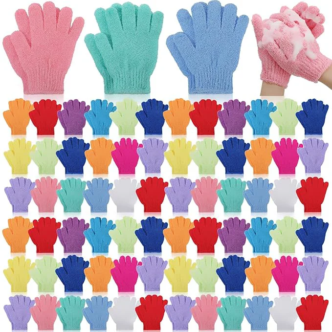 Healthy Tegeme 100 Pcs Exfoliating Gloves Bulk Double Sided Nylon Colorful Bath Shower Easy-to-Use