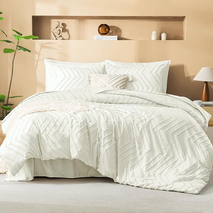 Exclusive Litanika Ivory Queen Size Comforter Set with Sheets - 7 Pieces Bed in a Bag Queen Boho Tufted Complete Bedding Sets with Comforter Sheets Pillowcases amp Shams High-Grade