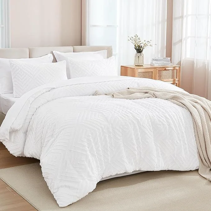 Trendy Andency White Comforter Full Size Set with Sheets - 7 Pieces Boho Bed in a Bag Tufted Bedding Sets Fluffy Lightweight Full Bed Set with Comforter Sheets Pillowcases amp Shams for All Season Stylish