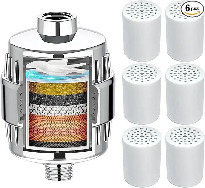 Minimalist Yodel Shower Filter with 6 Cartridge Chrome Convenient