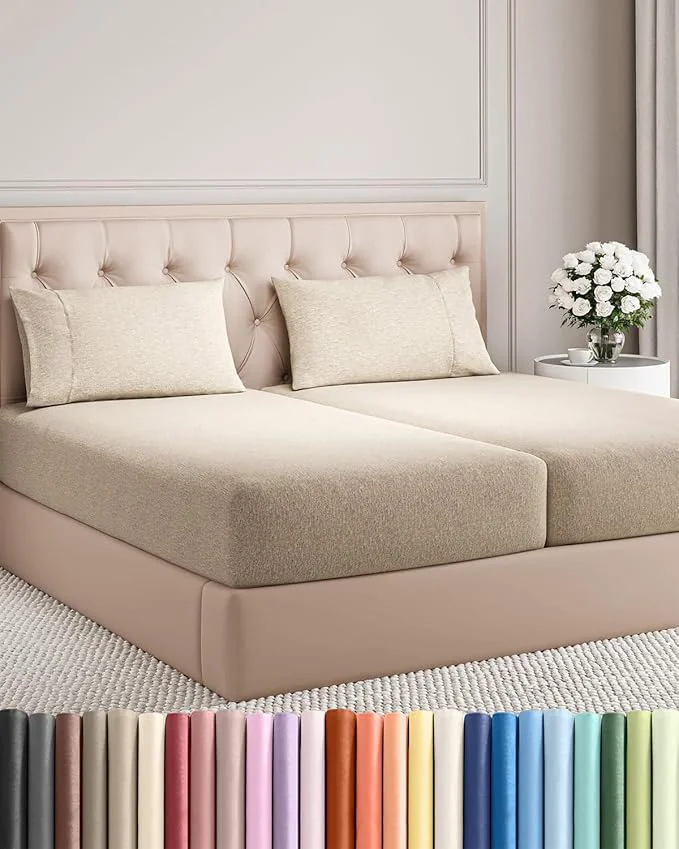 Long-Lasting Split King Size 5 Piece Sheet Set - Comfy Breathable amp Cooling Bed Sheets Set - Hotel Luxury Bedding for Women Men Kids Teens Boys amp Girls - Deep Pockets amp Wrinkle - Beige Heathered Sheets Effective