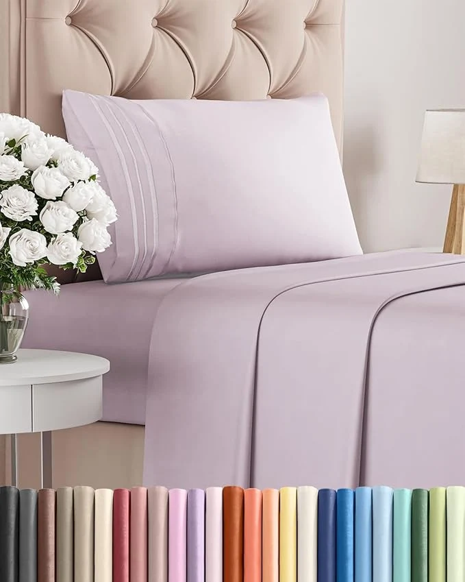 Solid Twin XL Size 3 Piece Sheet Set - Comfy Breathable amp Cooling Bed Sheets Set - Hotel Luxury Bedding for Women Men Kids Teens Boys amp Girls - Deep Pockets and Wrinkle - Oeko-Tex - Light Lavender Sophisticated