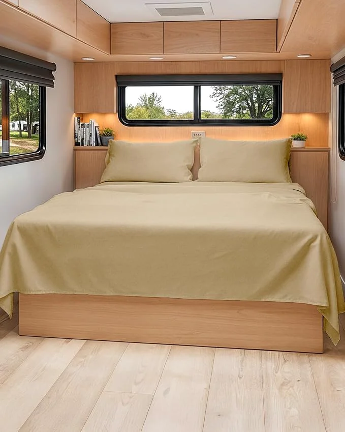 Clean RV Short Queen Sheet Set 60 X 75 - 4 Piece RV Short Queen Bed Sheets - Soft Breathable amp Cooling - Designed for Bunks Trailers amp Campers - Fits 8 to 12 quot Mattress - Luxury Bedding - Heathered Tan Casual