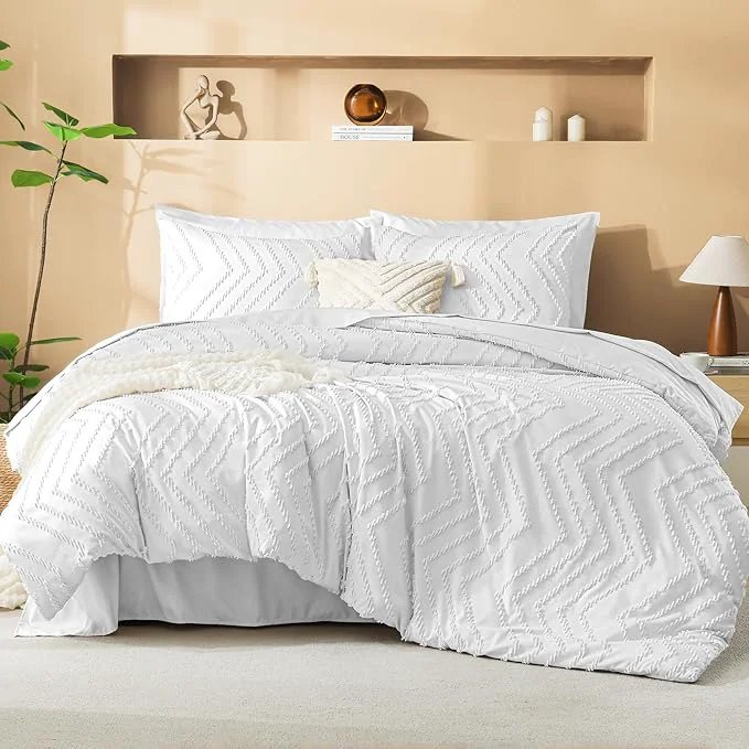 Flexible Litanika White Comforter Full Size Set with Sheets - 7 Pieces Boho Bed in a Bag Chevron Tufted Complete Bedding Sets Lightweight All Season Bed Set with Comforter Sheets Pillowcases amp Shams World-Class