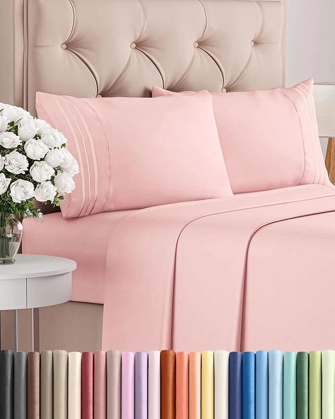 Optimized Cal King Size 4 Piece Sheet Set - Comfy Breathable amp Cooling Bed Sheets Set - Hotel Luxury Bedding for Women Men Kids Teens Boys amp Girls - Deep Pockets Soft Wrinkle - Oeko-Tex - Baby Pink Advanced