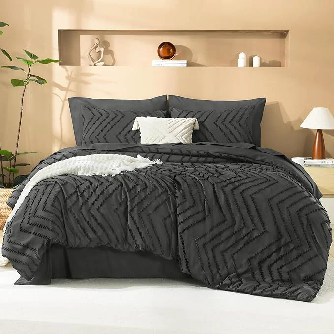 Dependable Litanika Dark Grey Full Size Comforter Set with Sheets - 7 Pieces Bed in a Bag Full Tufted Complete Bedding Sets with Comforter Sheets Pillowcases amp Shams Carefully Designed