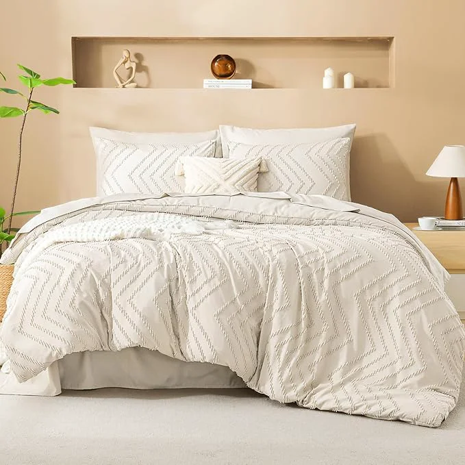 Casual Litanika Super King Size Comforter Set with Sheets Beige - 7 Pieces Bed in a Bag Oversized King Boho Tufted Complete Bedding Sets with Comforter Sheets Pillowcases amp Shams User-Friendly