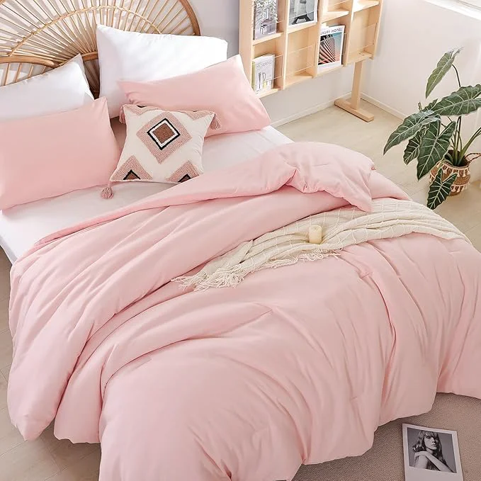 Crafted weigelia Blush Pink Comforter Set Twin Boho Pink Twin Comforter with 1 Pillowcases - Soft Lightweight Cozy Bedding Set for All Season - Beige Comforter Twin Size for Women Teens Kids Clean