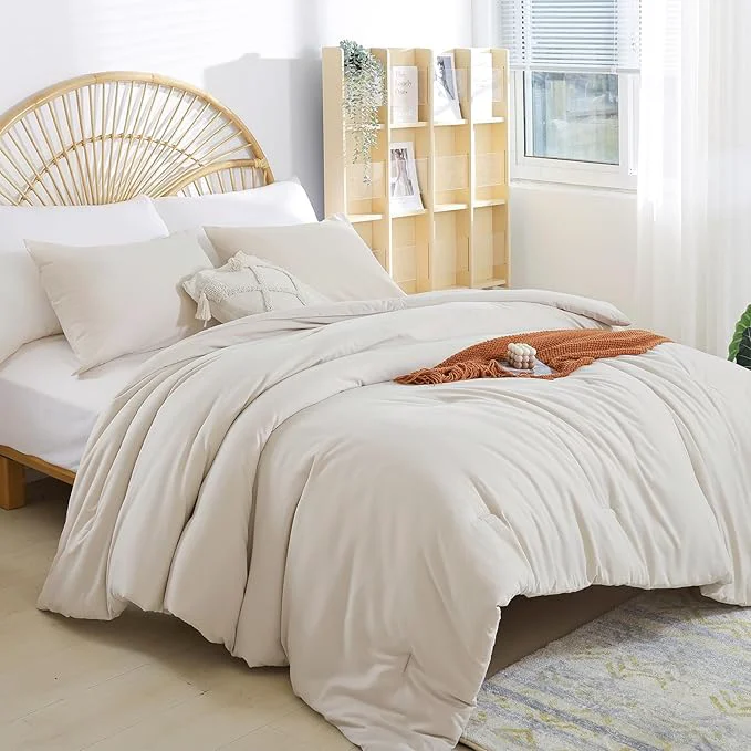 Elite Weigelia Full Size Modern Beige Comforter Set - 3PCS Microfiber for All Season - Soft Lightweight Bed Set for Men Women and Girls 1 Comforter 2 Pillowcases Secure