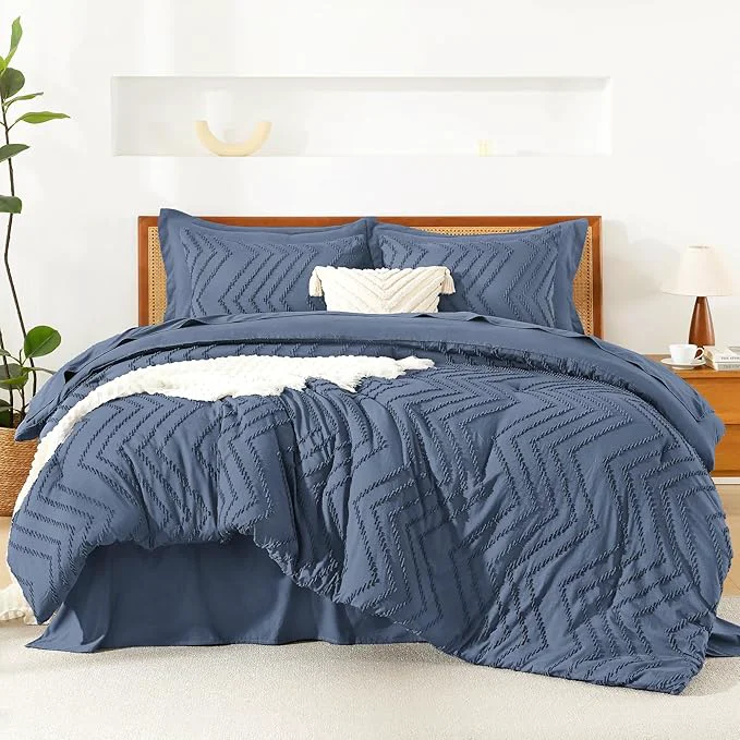 Prestigious Litanika Queen Size Comforter Set with Sheets Ocean Blue - 7 Pieces Bed in a Bag Queen Chevron Tufted Complete Bedding Sets with Comforter Sheets Pillowcases amp Shams Expertly Made