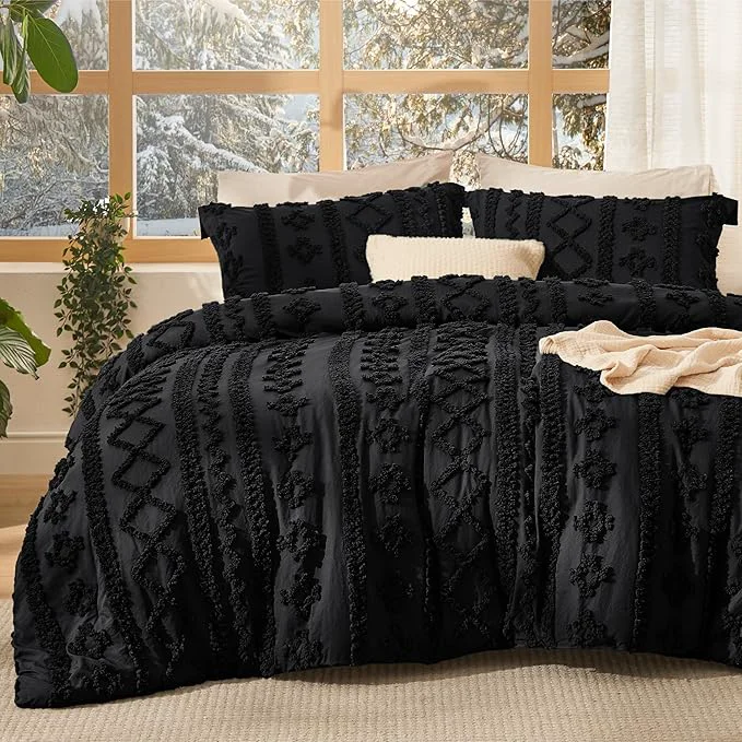 Healthy Bedsure Tufted Boho Comforter Set Queen Size - Black Boho Bed Set GentleSoft™ 3 Pieces Farmhouse Shabby Chic Embroidery Bedding Gifts for Woman Soft Jacquard Queen Comforter for All Seasons