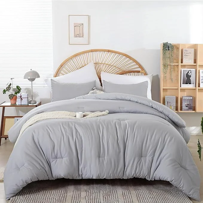 Verified weigelia Full Size Comforter Modern Light Grey 3PCS Microfiber Bed Comforter Sets for All Season Comforter for Men Women and Girls Soft Lightweight Bedding Set Consistent