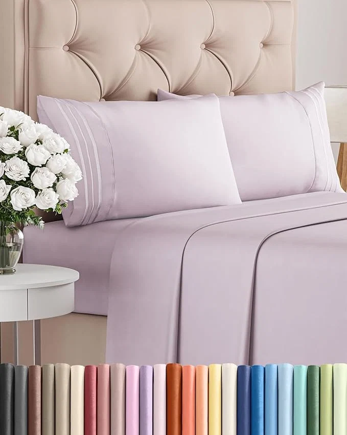 High-Grade Full Size 4 Piece Sheet Set - Comfy Breathable amp Cooling Bed Sheets Set - Hotel Luxury Bedding for Women Men Kids Teens Boys amp Girls - Deep Pockets Soft Wrinkle - Oeko-Tex - Light Lavender Responsible