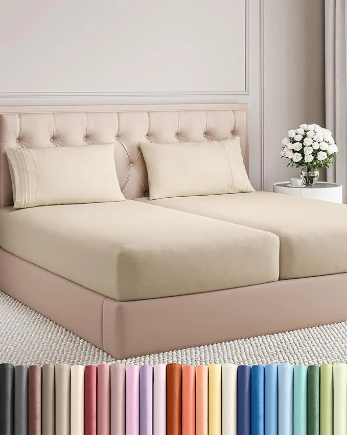 Original Design Split King Size 5 Piece Sheet Set - Comfy Breathable amp Cooling Bed Sheets Set - Hotel Luxury Bedding for Women Men Kids Teens Boys amp Girls - Deep Pockets Soft and Wrinkle - Oeko-Tex - Wheat Dependable
