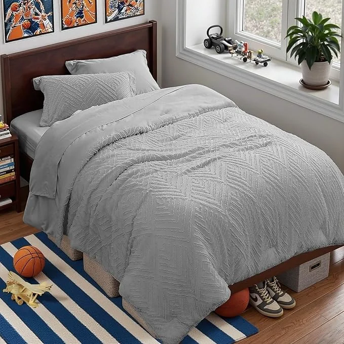Genuine Zzlpp Twin Comforter Set 5 Pieces Light Grey Tufted Bed in a Bag with Comforter and Sheets All Season Boho Bedding Sets with 1 Comforter 1 Pillow Sham 1 Pillowcase 1 Flat Sheet 1 Fitted Sheet Classic