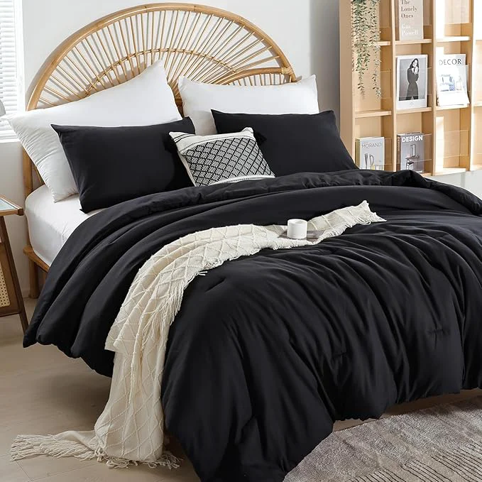 weigelia King Size Comforter Set Soft Microfiber 3 Piece Comforters Set for Men Women Black Lightweight Comforter for All Season 1 Comforter 2 Pillowcases Specialty