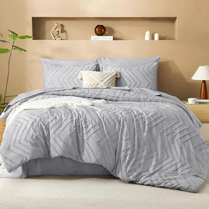 Next-Generation Litanika Light Grey King Size Comforter Set with Sheets - 7 Pieces Bed in a Bag King Boho Tufted Complete Bedding Sets with Comforter Sheets Pillowcases amp Shams Pure
