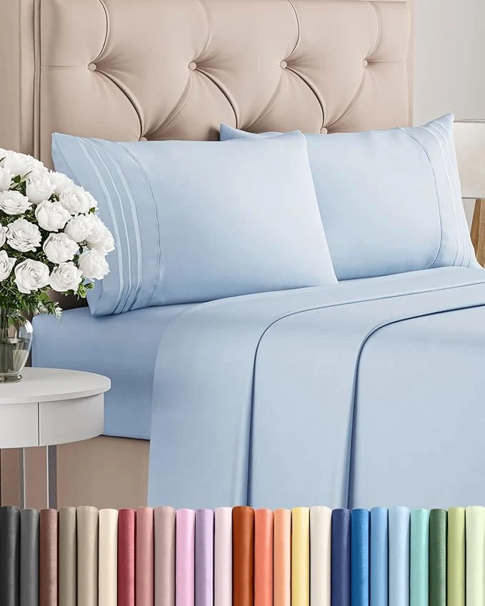 Powerful King Size 4 Piece Sheet Set - Comfy Breathable amp Cooling Bed Sheets Set - Hotel Luxury Bedding for Women Men Kids amp Teens - Deep Pockets Easy-Fit Super Soft amp Wrinkle - Oeko-Tex - Sky Blue Original