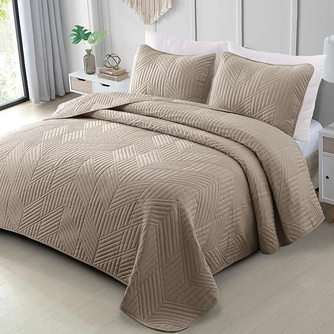 Detailed Exclusivo Mezcla Ultrasonic Twin Quilt Bedding Set Lightweight Taupe Bedspreads Soft Modern Geometric Coverlet Set for All Seasons 1 Quilt and 1 Pillow Sham Original