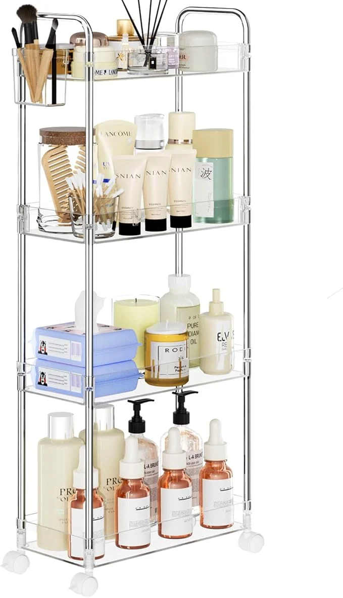 Traditional SPACEKEEPER Acrylic Rolling Storage Cart 4 Tier Clear Bathroom Cart Organizer Proven