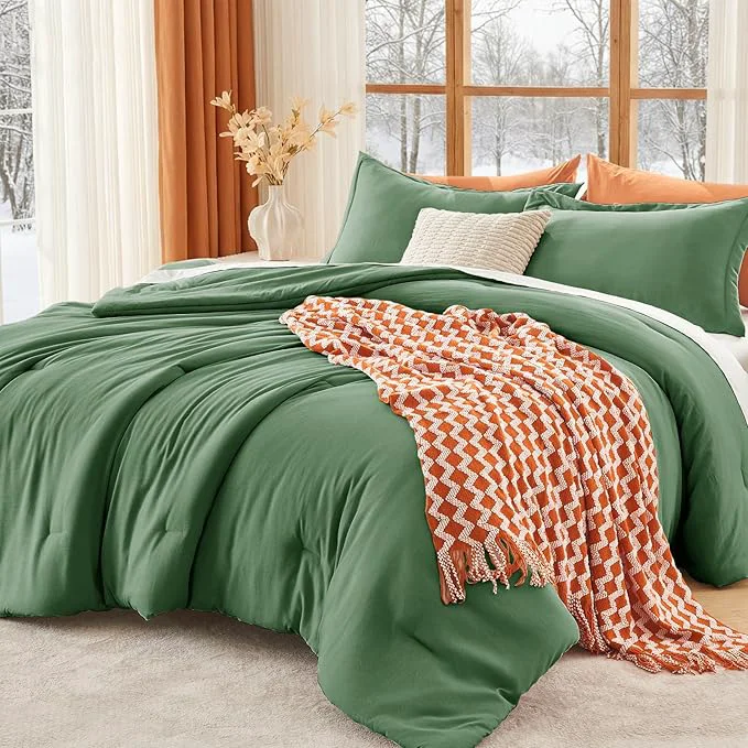 Secure MUXHOMO Queen Comforter Set All Season Ultra Soft Down Bedding - 3 Piece Lightweight Bed Set Includes 1 Comforter 90 quot x90 quot and 2 Pillow Shams 20 quot x26 quot Dark Green Healthy