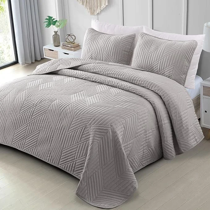 Reusable Exclusivo Mezcla Ultrasonic Twin Quilt Bedding Set Lightweight Light Grey Bedspreads Soft Modern Geometric Coverlet Set for All Seasons 1 Quilt and 1 Pillow Sham Safe