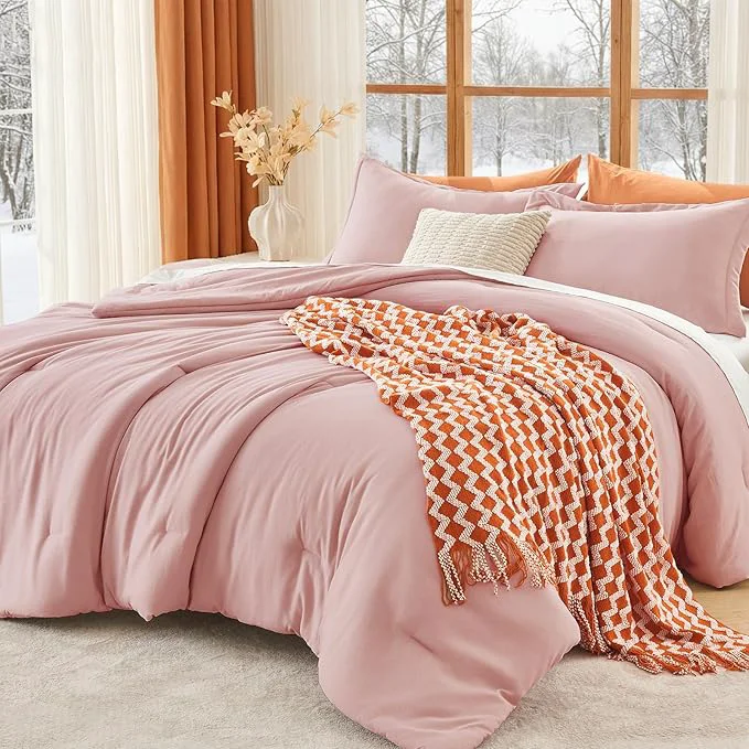 Artisan MUXHOMO Queen Comforter Set All Season Ultra Soft Down Bedding - 3 Piece Lightweight Bed Set Includes 1 Comforter 90 quot x90 quot and 2 Pillow Shams 20 quot x26 quot Rose Gold Certified