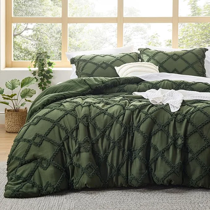 Easy-to-Use Bedsure Boho Comforter Set King - Olive Green Tufted King Size Comforter 3 Pieces Farmhouse Shabby Chic Embroidery Bed Set Soft Fluffy Geometric Pattern Bedding for All Seasons Professional