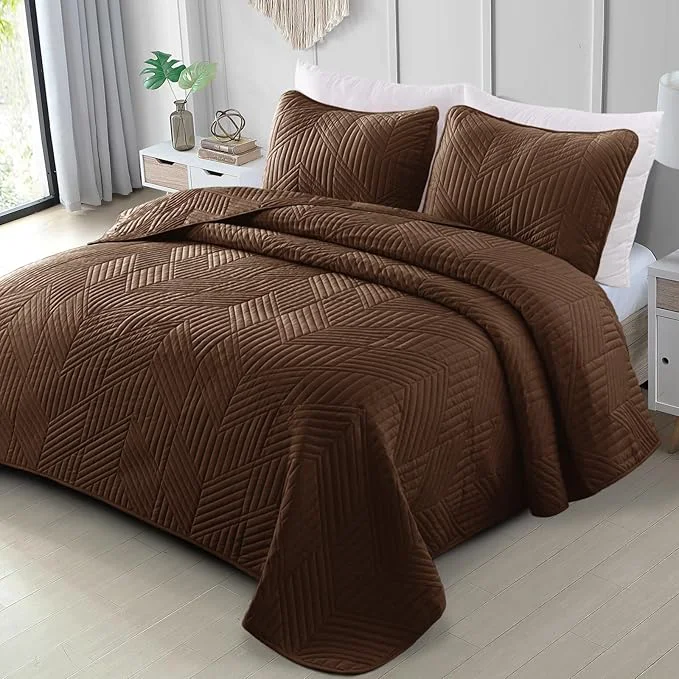 Comfortable Exclusivo Mezcla Ultrasonic Twin Quilt Bedding Set Lightweight Brown Bedspreads Soft Modern Geometric Coverlet Set for All Seasons 1 Quilt and 1 Pillow Sham Breathable